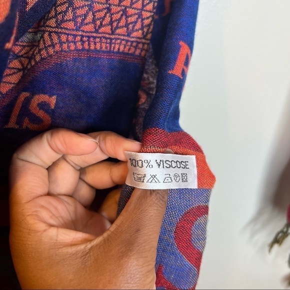 🌹Paris Blue Orange Scene France Pattern Scarf Womens Viscose - Picture 4 of 6